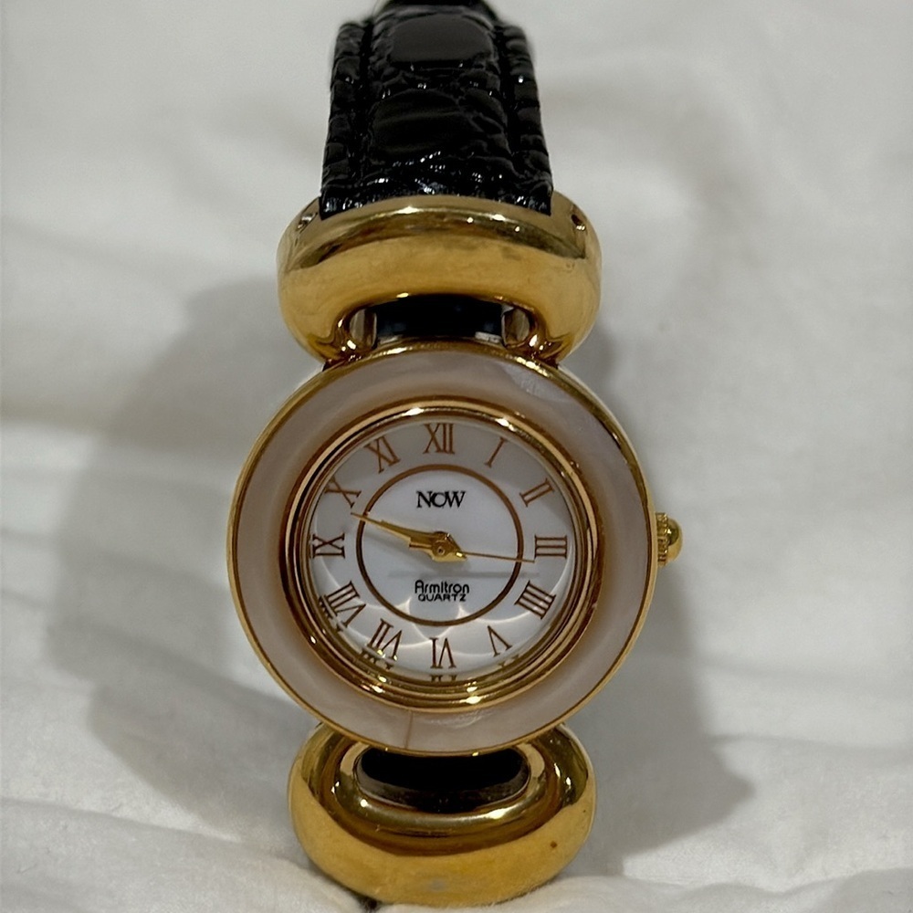 Armitron Now Women Black Leather buckle band analog watch
